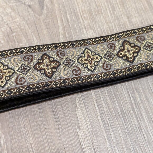 Handmade 1.5" Gold Black Brown and Beige Martingale Dog Collar 22" - Picture 5 of 6